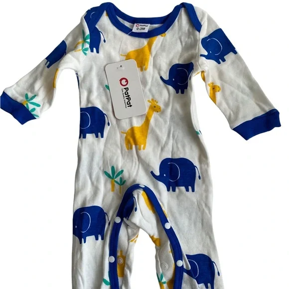 Set Of 3  Rompers 100% Cotton Snap Closures giraffe elephants dinosaurs Unisex. - Picture 3 of 10